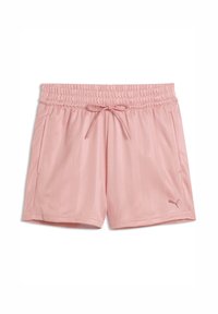 Ανοιχτό ροζ αθλητικό σορτς με ελαστική μέση, κορδόνι, πλαϊνές τσέπες και διακριτικό λογότυπο Puma στο κάτω δεξί πόδι.
