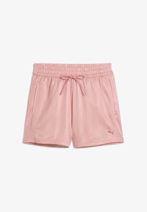 Lichtroze sportieve shorts met elastische tailleband, trekkoord, zijzakken en een subtiel Puma-logo op het rechteronderbeen.