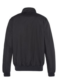 Must have, kerge must bomber-jakk, millel on püsti krae, elastsed mansetid ja vöökoht; sile tekstuur ja lihtne disain, ilma nähtava riistvarata.