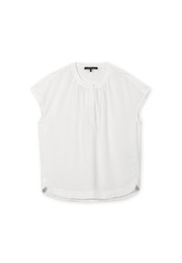 Weiße Bluse mit kurzen Ärmeln und runder Ausschnitt, dezenten Piquee-Details und geradem Saum, aus leichtem Material gefertigt.