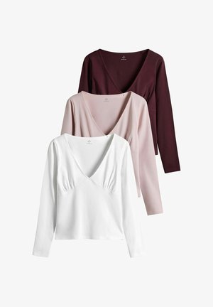 THE SET, 3 PACK V-NECK GATHERED LONG SLEEVE TOPS - Langærmet T-shirt - burgundy red pink white