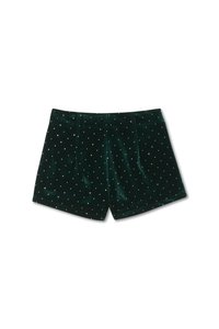 Gröna sammetsshorts med silverfärgade prickar, med en mjuk textur och en skräddarsydd design.