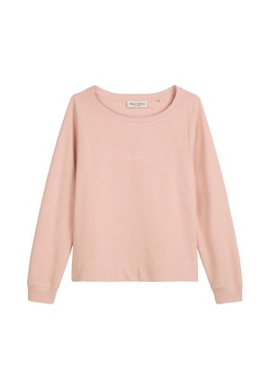 Lichtroze langemouwen top van zachte katoen. Heeft een ronde halslijn, ribgebreide manchetten en een klein logo op de voorkant gedrukt.