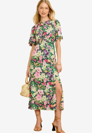 Love & Roses FLUTTER SLEEVE TWIST DETAIL MIDI   REGULAR FIT - Denní šaty - green floral