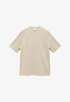 Beige short-sleeve t-shirt made of soft cotton, featuring a round neckline and a straight cut with minimal seam details.