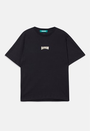 T-shirt in cotone nero con una vestibilità rilassata, caratterizzato da un piccolo logo bianco "BARROW" sul petto e collo rotondo classico.