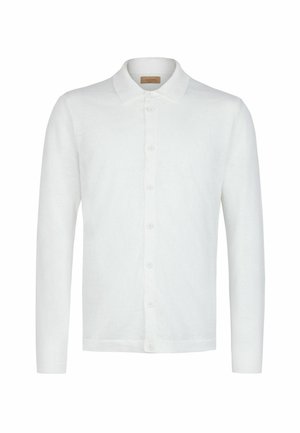 Chemise blanche à manches longues avec col, présentée sur un fond uni.