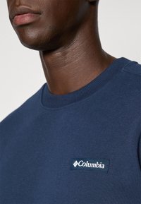 Navyblauwe sweatshirt van katoen, met een geribbelde ronde hals en een klein wit Columbia logo-opdruk op de borst.