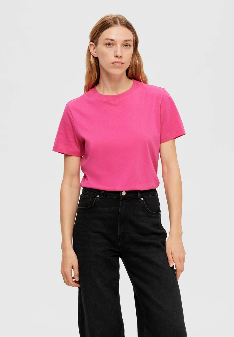 Selected Femme SLFMYESSENTIAL O NECK - T-shirts basic - fuchsia purple