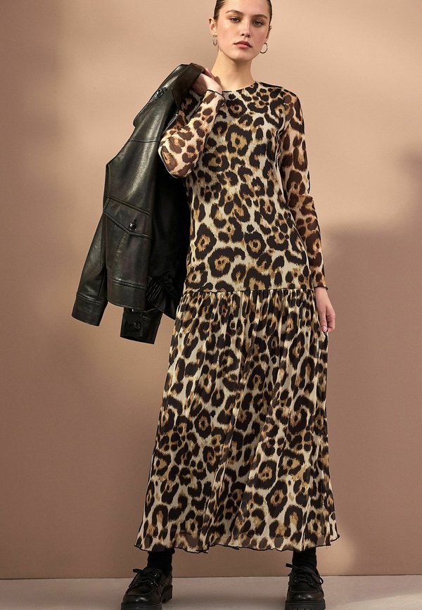LONG SLEEVE DROP WAIST - Maxikleid - leopard print