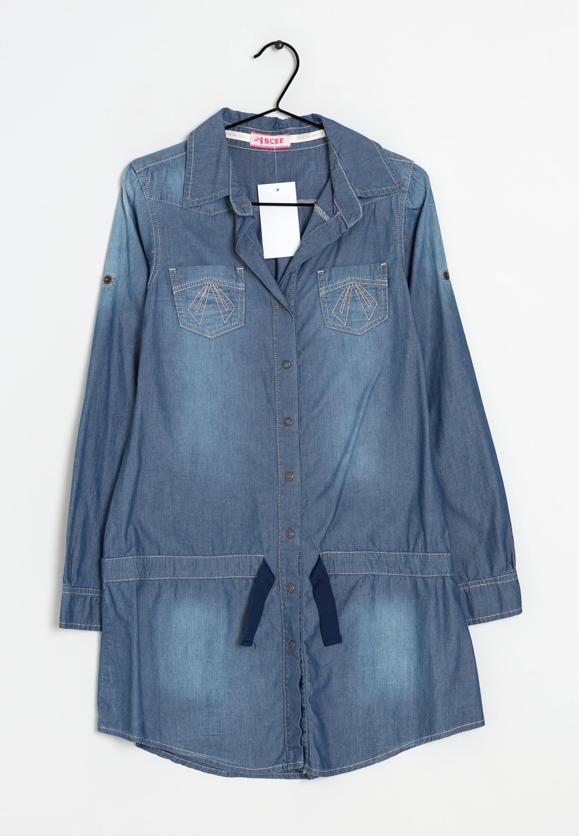 twinset denim dress Long denim dress with embroidered patch Woman, Blue