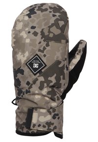 Tarnmusterhandschuh in Grautönen und Schwarz. Hergestellt aus strapazierfähigem Stoff mit schwarzem Besatz und Klettverschluss für die Anpassung.