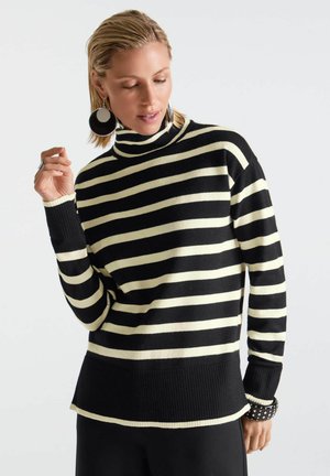 MADELEINE, MADELEINE PULLOVER STREIFENPULLOVER MIT STEHKRAGEN - Pullover - black   off-white