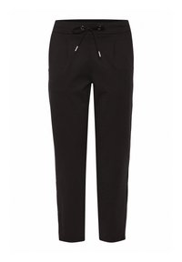 Mustat jokkurihousut, jotka on valmistettu pehmeästä kankaasta. Niissä on kiristysnauhavyötärö, sivutaskut ja kontrastiväriset sivuraidat lisäyksinä.