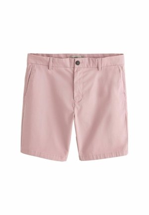 Svetloružové pánske šortky s pútkami na opasok, bočnými vreckami, zapínaním na gombíky a zipsom, zobrazené na bielom pozadí.