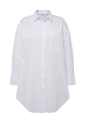 White button-up shirt with a collar, single pocket on the left chest, long sleeves with button cuffs, and a curved hem. Crafted from cotton.