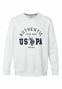 Bílé bavlněné mikina se černým vyšitým textem "AUTHENTIC U.S. PA" a grafickým logem polo hráčů. Dlouhé ribbenkové manžety a spodní lem.