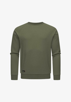 Felpa verde a maniche lunghe con tessuto a trama, collo arrotondato e polsini a coste. Presenta un piccolo etichetta con logo sul lato inferiore.