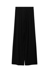 Pantalons larges noirs en tissu doux et léger. Comprend une taille élastique et une silhouette fluide et décontractée.