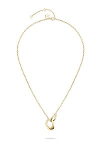 Goldene Kettenhalskette mit einem schlanken, länglichen Glieddesign. Die Kette ist zart, mit einem Karabinerverschluss und einer verstellbaren Länge.