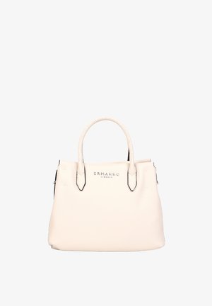 Borsa in pelle color crema con due manici e logo "ERMANNO Firenze" sul davanti, su sfondo bianco.