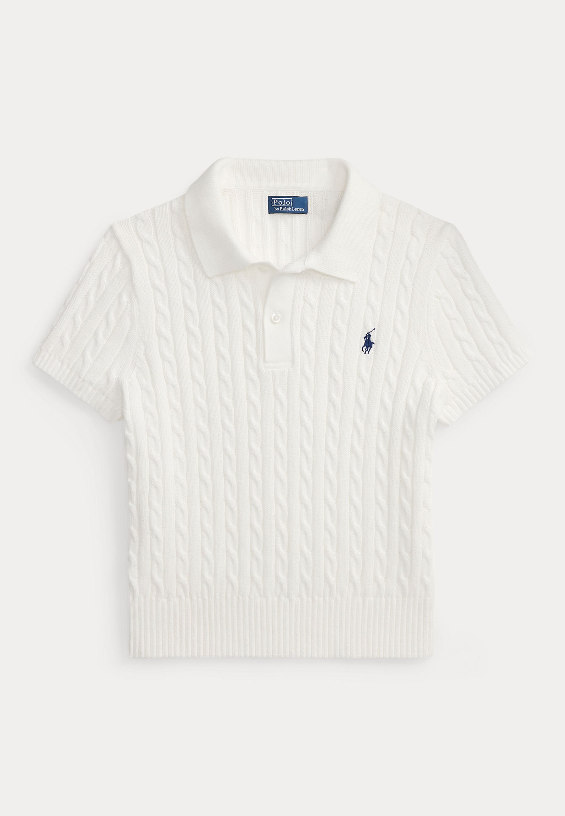 Polo Ralph Lauren CABLE KNIT POLO SHIRT - Bluză polo - white/alb