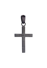 Pendentif croix en argent sterling avec un fini brossé mat. Dispose d'un sommet arrondi et d'une boucle pour l'attachement. Mesure environ 4 cm de hauteur.