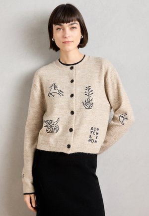 EMBROIDERED CREW NECK CARDIGAN - Striktrøje - oatmeal melange