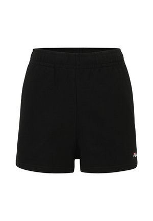 Shorts atletici neri realizzati in un mix di cotone e poliestere, con una cintura elasticizzata, una texture liscia e un piccolo logo dettagliato sull'orlo.