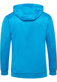 Hoodie i klarr blått, tillverkad av ett smidigt, lätt material. Har långa ärmar och en klassisk pulloverdesign.