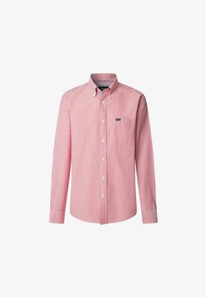 Camicia a maniche lunghe a righe rosse e bianche con colletto, taschino sul petto e chiusura a bottoni. Realizzata in un tessuto leggero.