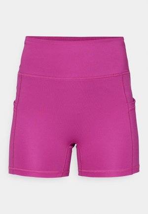 Fuksija kratke trening hlače napravljene od rastezljivog materijala, s visokim pojasom i bočnim džepovima. Glatka tekstura s ravnim šavovima.