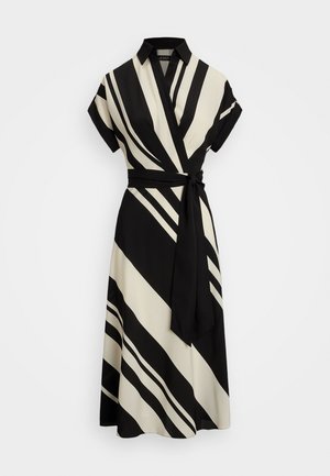 Lauren Ralph Lauren STRIPED BELTED CREPE DRESS - Day dress - cream/black
