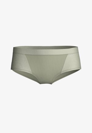 Culotte hipster femme gris clair sans couture avec une large ceinture et des coutures discrètes sur les panneaux latéraux.
