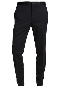 Zwarte op maat gemaakte broek met een gladde textuur, voorzien van een elegant tailleband en een rechte pijp, ontworpen voor een professionele uitstraling.