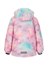 Lapsen hupparitakki, jossa on pinkki, violetti ja sininen galaksikuosi, joustavat hihansuut ja ZigZag-logo alaselässä.