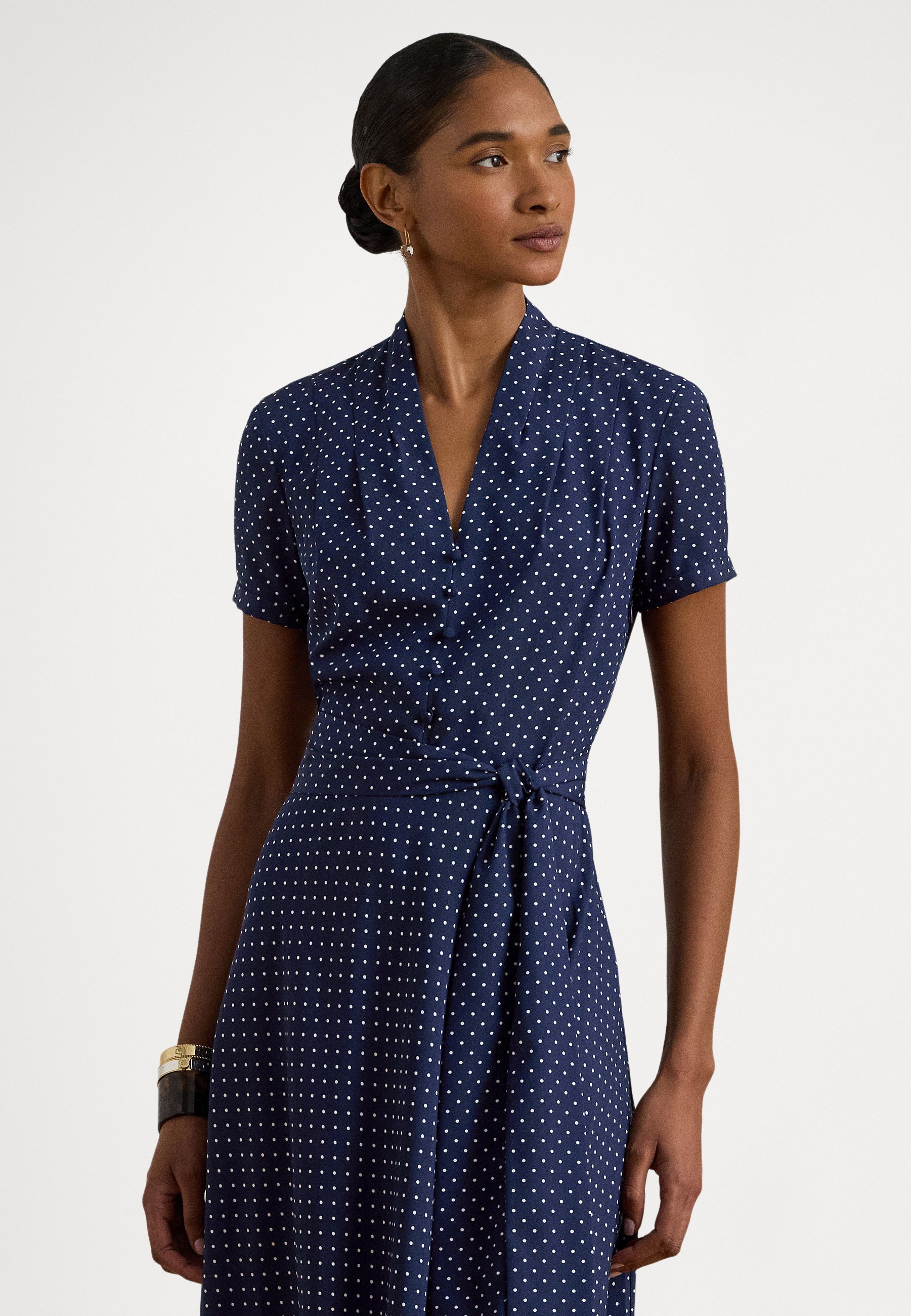 Lauren Ralph Lauren POLKA-DOT BELTED CREPE DRESS - Shirt dress - navy/white/dark  blue