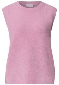 Gilet sans manches en maille douce rose pâle avec col rond et bords côtelés par Street One Studio.