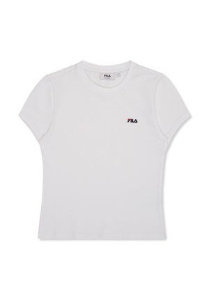Witte kortom mouwen t-shirt van katoen met een ronde hals. Beschikt over een klein zwart en rood geborduurd FILA-logo op de borst.