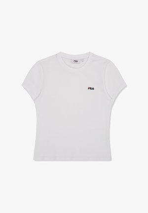 Witte kortom mouwen t-shirt van katoen met een ronde hals. Beschikt over een klein zwart en rood geborduurd FILA-logo op de borst.