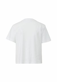 Weißes Baumwoll-T-Shirt mit kurzen Ärmeln, rundem Ausschnitt, lockerer Passform und glatter Textur. Keine Muster oder Akzente.