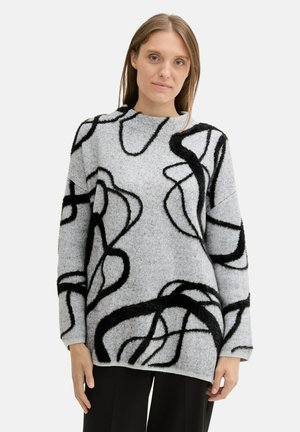 TOM TAILOR Jumper - grey geometric knit pattern