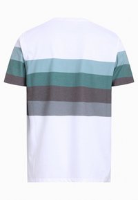 Men's T-shirt with a round neck, featuring horizontal stripes in teal, gray, and white. Made of soft cotton, short sleeves, regular fit.