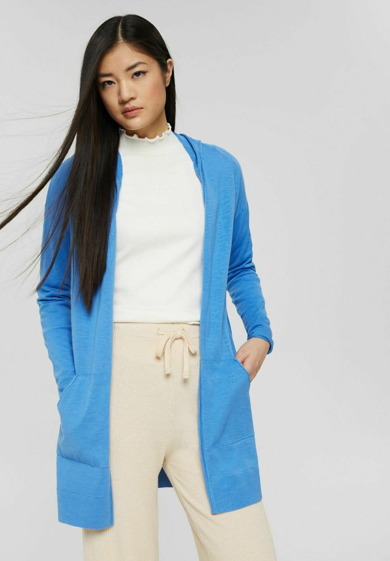 Esprit SLUB HOODED - Cardigan - ink 