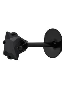 Staffa per asta di tende in metallo nero con un accento a forma di gioiello quadrato, finitura opaca, con un braccio robusto che si estende da un supporto rotondo da muro.