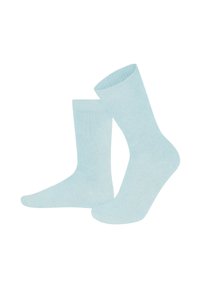 Hellblaue Baumwollsocken mit gerippter Textur, einem glatten Finish, Knöchelhöhe und einem klassischen Design, das sich für legere Trageanlässe eignet.