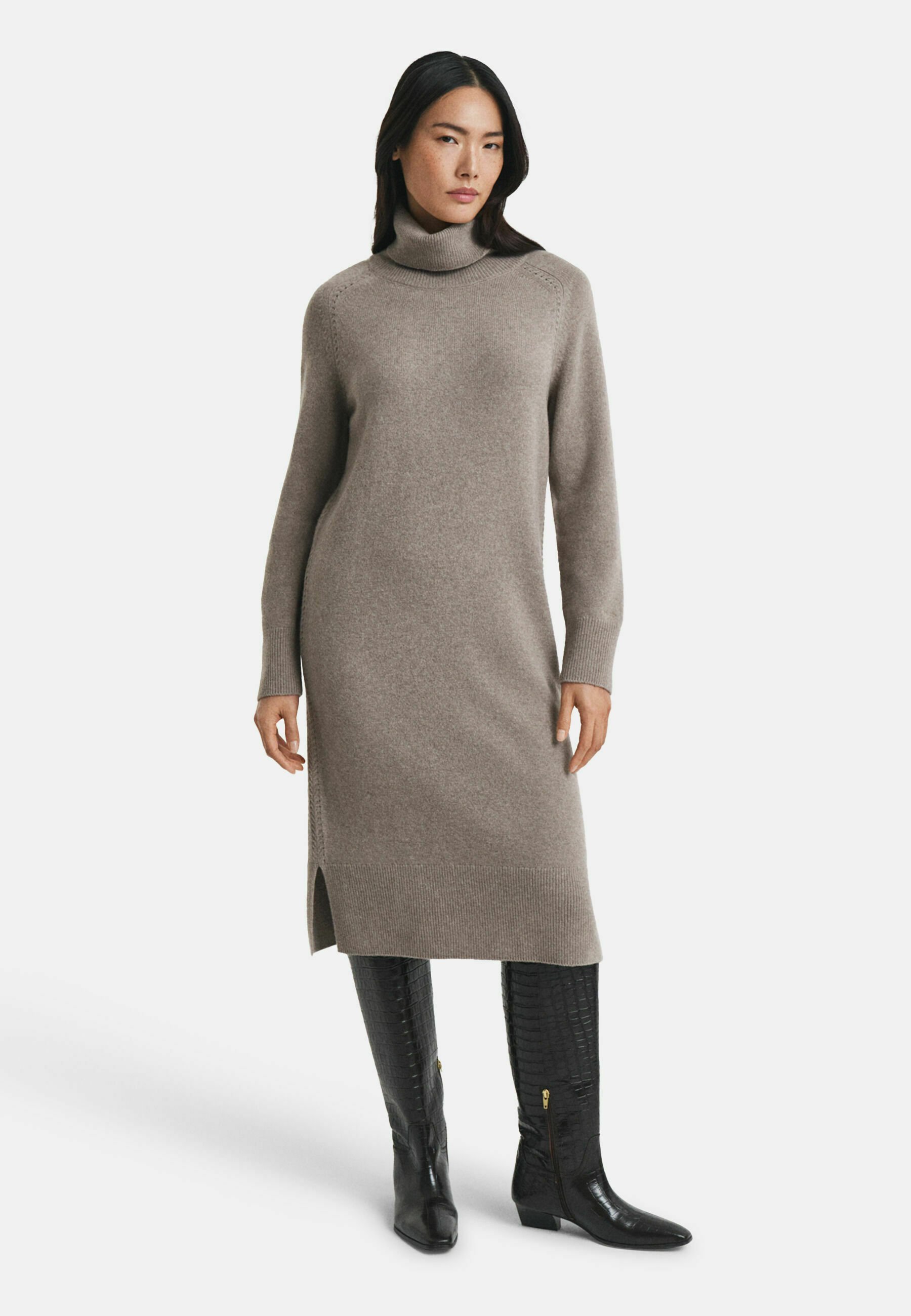 GANT DETAIL TURTLENECK DRESS - Jumper dress - taupe beige/taupe -  Zalando.co.uk