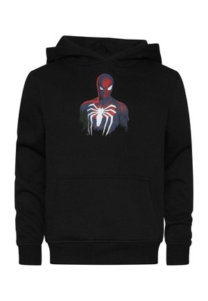 Sweat à capuche noir en coton, avec un graphisme coloré de Spider-Man sur le devant, une poche kangourou à l'avant et des poignets côtelés.