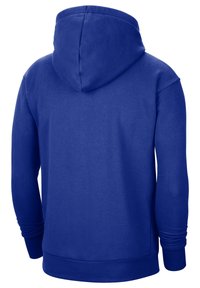 Haut à capuche bleu avec poche kangourou, poignets et ourlet côtelés. Fabriqué en tissu doux et texturé, avec une capuche et un design simple.