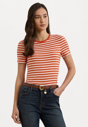 Lauren Ralph Lauren STRIPED STRETCH COTTON CREWNECK TEE - Tricou cu imprimeu - orange/white